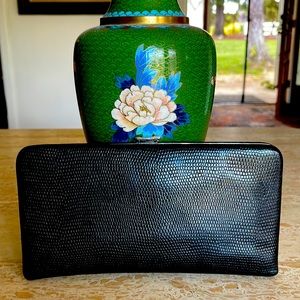 Sweet🌹LODIS Frame Black Embossed Leather  Snap Clutch Wallet!